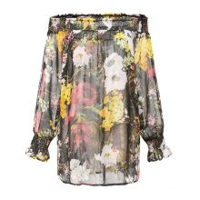 Floral Long Sleeve Chiffon Lady Woman Rpet Shirt Blous Blouse